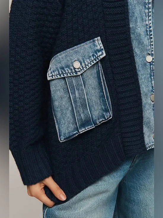 Anthropologie✨Blank NYC Top Pick Sweater Jacket- Navy - Picture 4 of 5